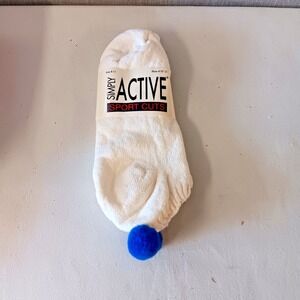 VTG Pom Pom Socks Simply Active Sport Cuts Size 4-10 White Blue New NOS USA Made